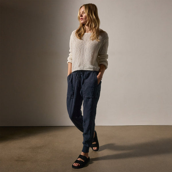 Garment Dyed Mixed Media Pant in Classic Navy | James Perse Los Angeles