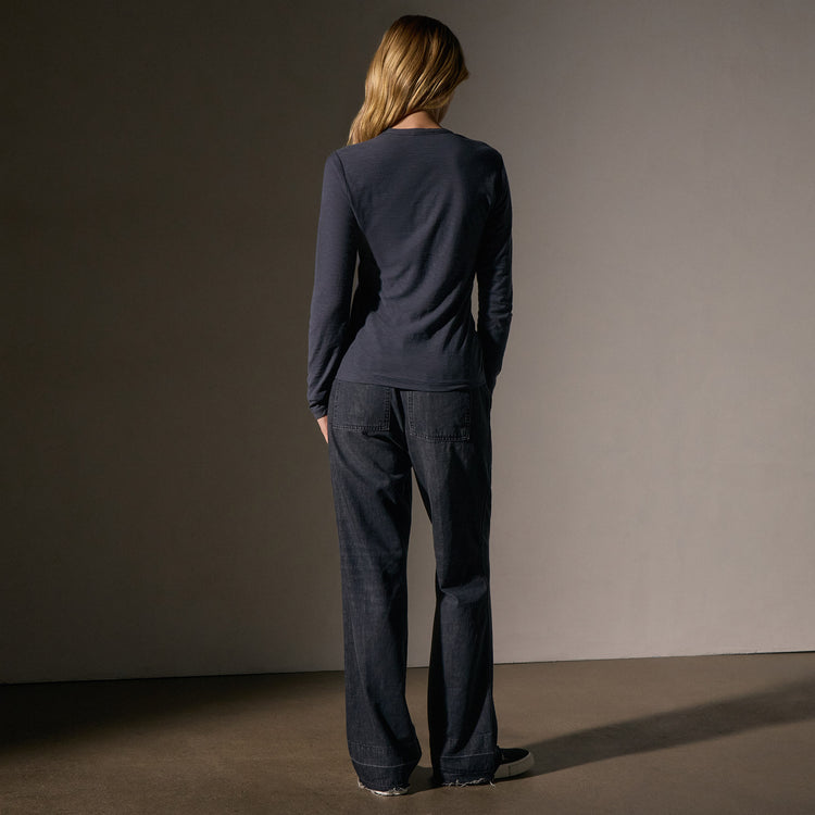 Sheer Slub Long Sleeve Crew in Blue Noir | James Perse Los Angeles