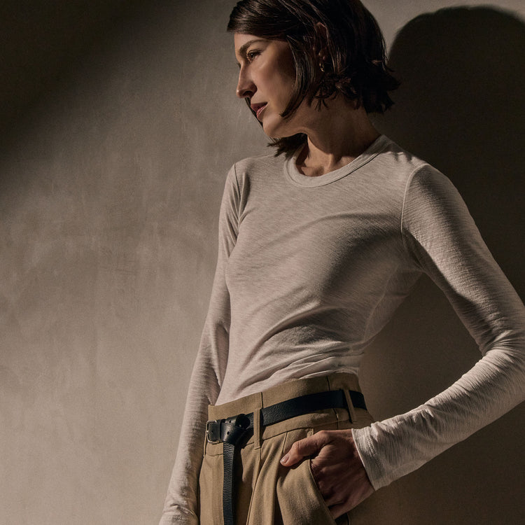Sheer Slub Long Sleeve Crew - White | James Perse Los Angeles