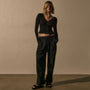 Cotton Cshmr Ribbed Long Sleeve Btn Front in Black | James Perse Los Angeles