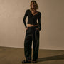 Cotton Cshmr Ribbed Long Sleeve Btn Front in Black | James Perse Los Angeles