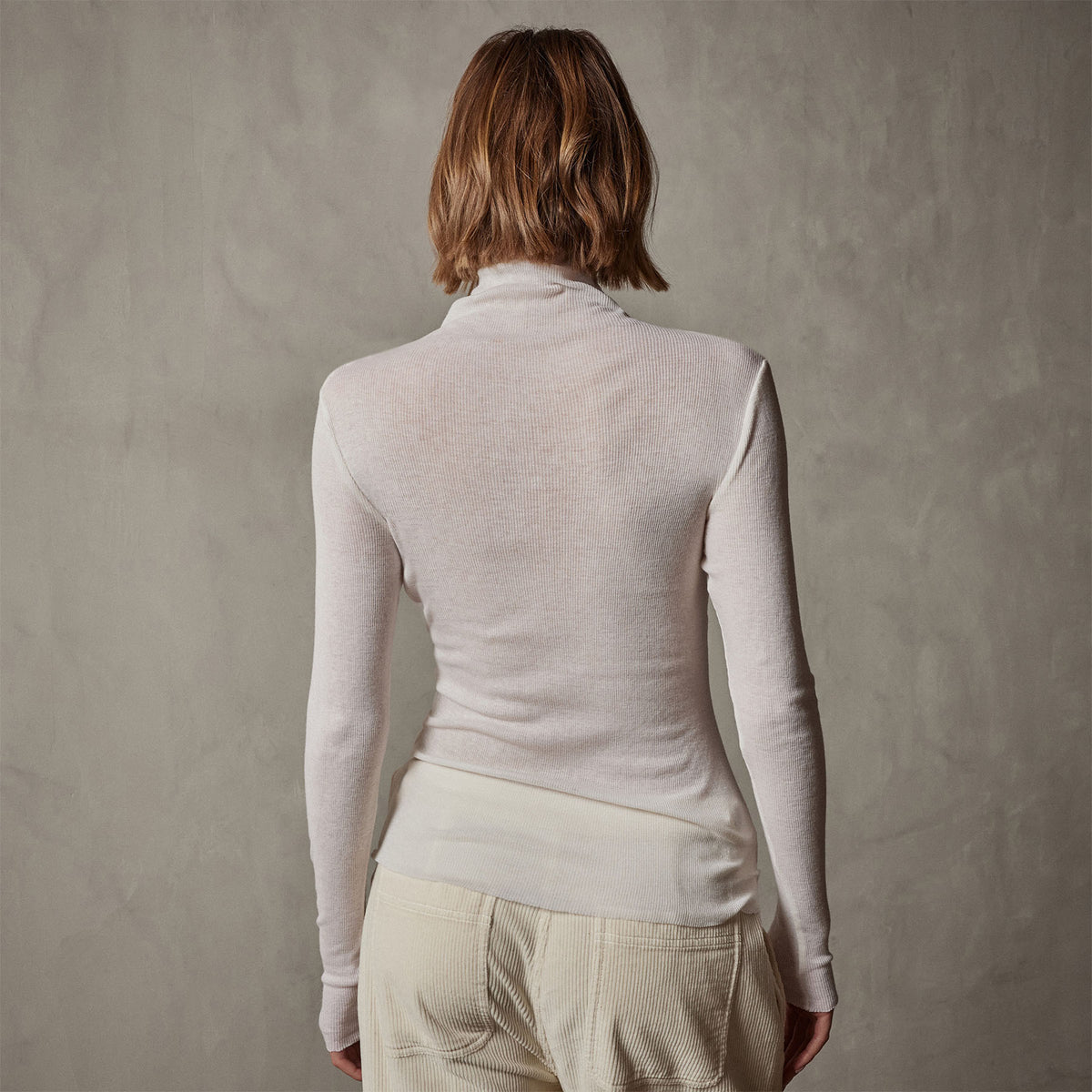 Cotton Cashmere Blend Ribbed Turtleneck in Ivory | James Perse Los Angeles