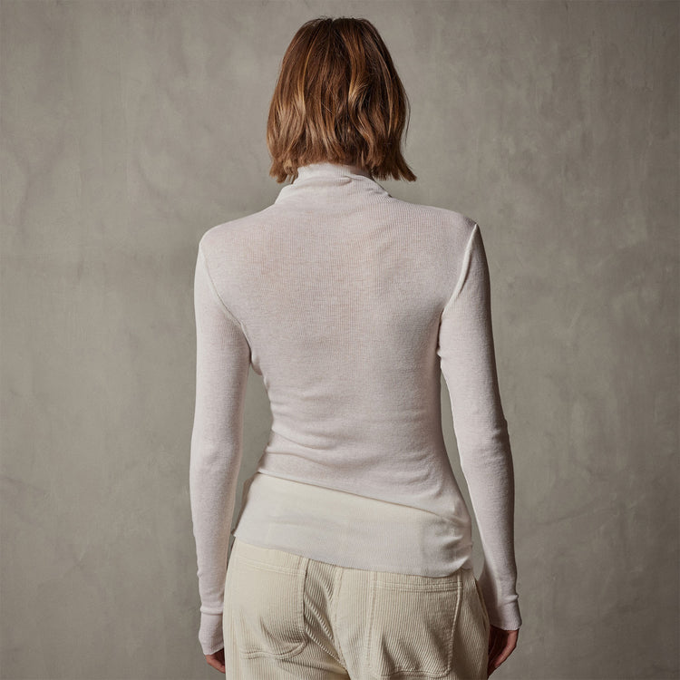 Cotton Cashmere Blend Ribbed Turtleneck in Ivory | James Perse Los Angeles