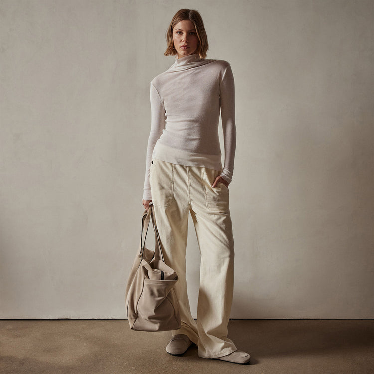 Cotton Cashmere Blend Ribbed Turtleneck in Ivory | James Perse Los Angeles