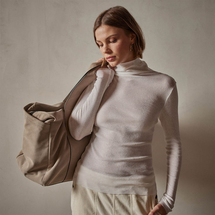 Cotton Cashmere Blend Ribbed Turtleneck in Ivory | James Perse Los Angeles