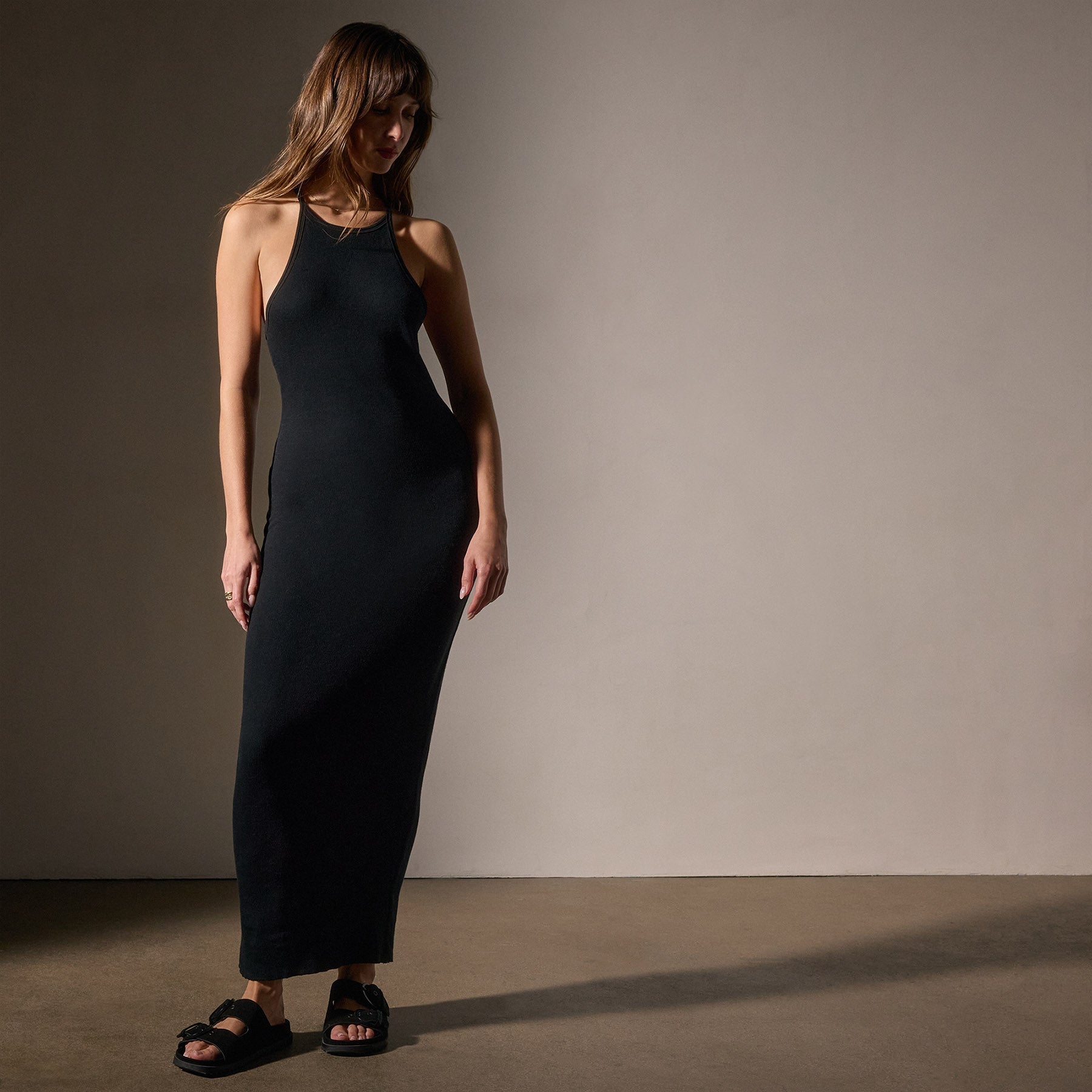Cotton Cshmr Rbd Rcr Bck Tnk Dress in Black | James Perse Los Angeles