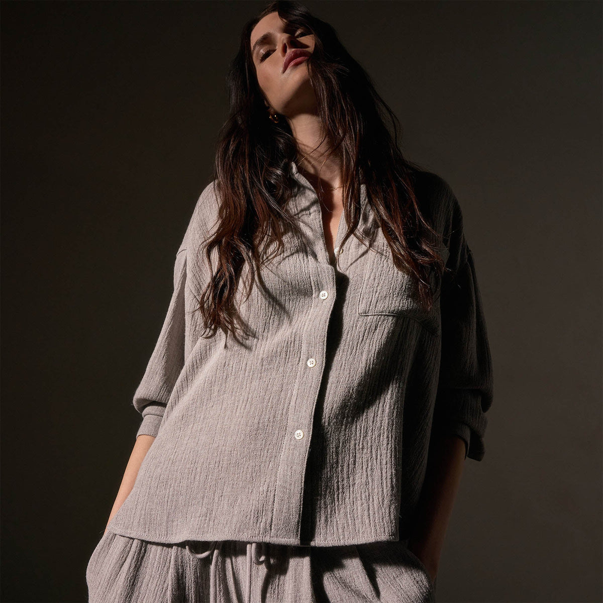 Oversized Wool Shirt  in Silver Wheat | James Perse Los Angeles