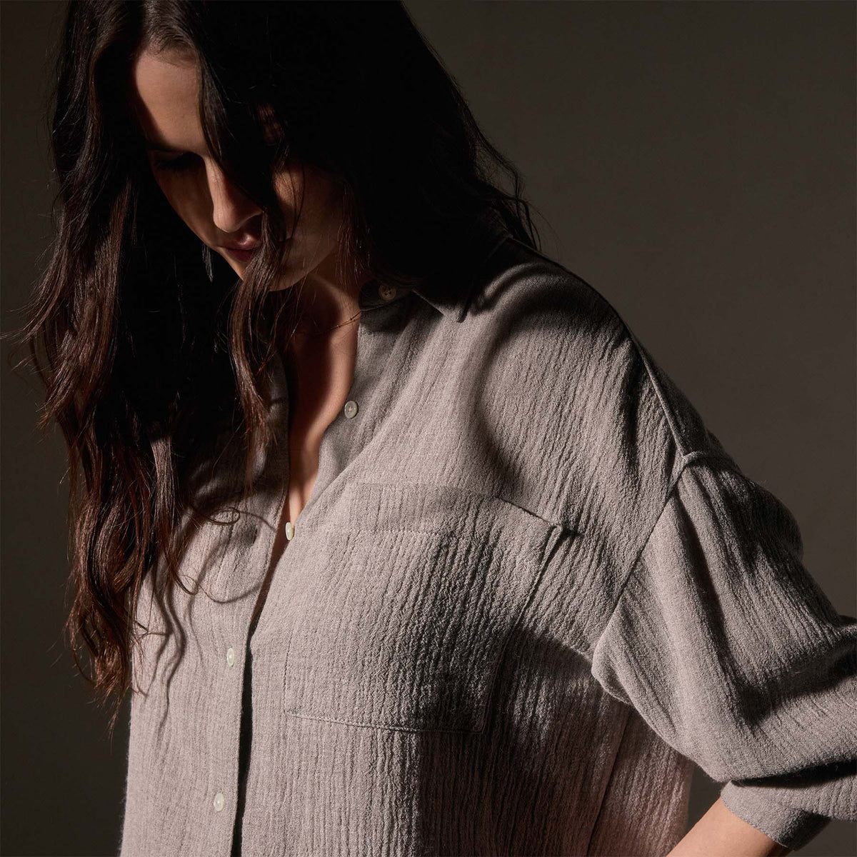 Oversized Wool Shirt  in Silver Wheat | James Perse Los Angeles