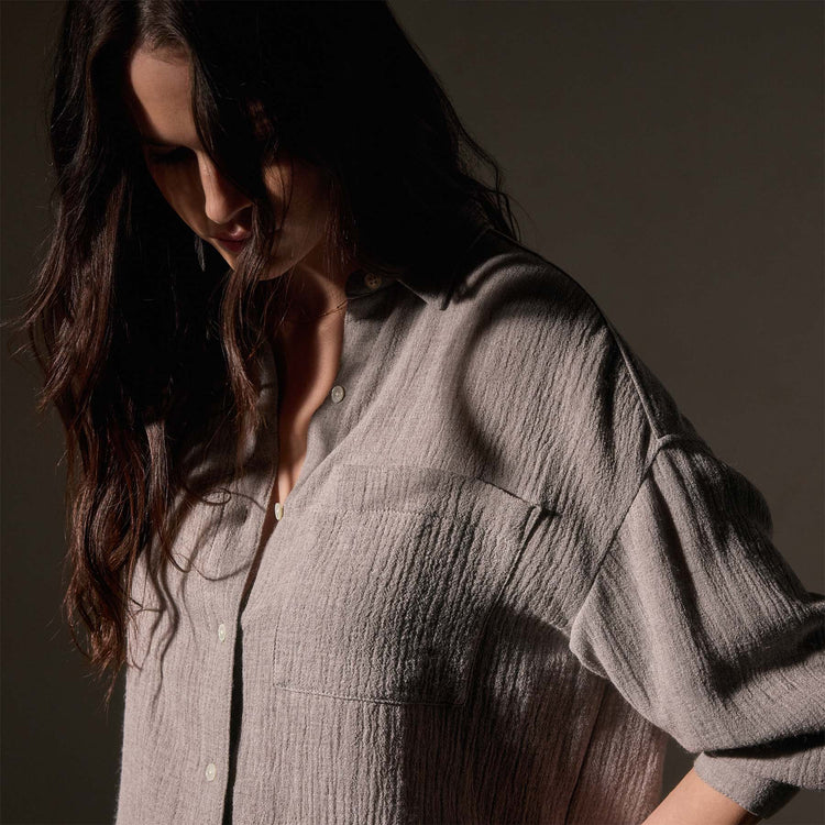 Oversized Wool Shirt  in Silver Wheat | James Perse Los Angeles
