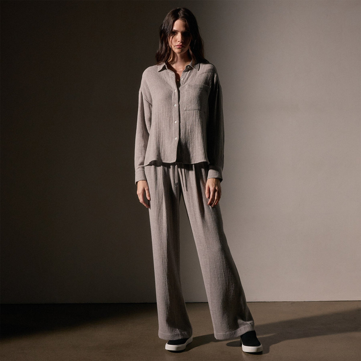 Oversized Wool Shirt  in Silver Wheat | James Perse Los Angeles