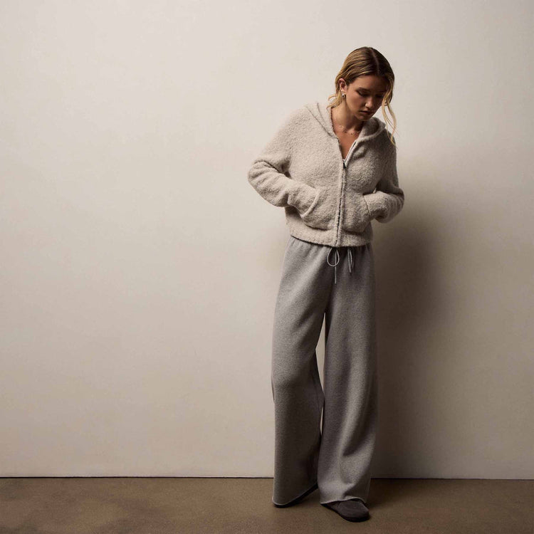 Women's Cozy Fleece Zip Hoodie & Cozy Wide Leg Sweat Pant Gift Set In Heather Grey | James Perse Los Angeles