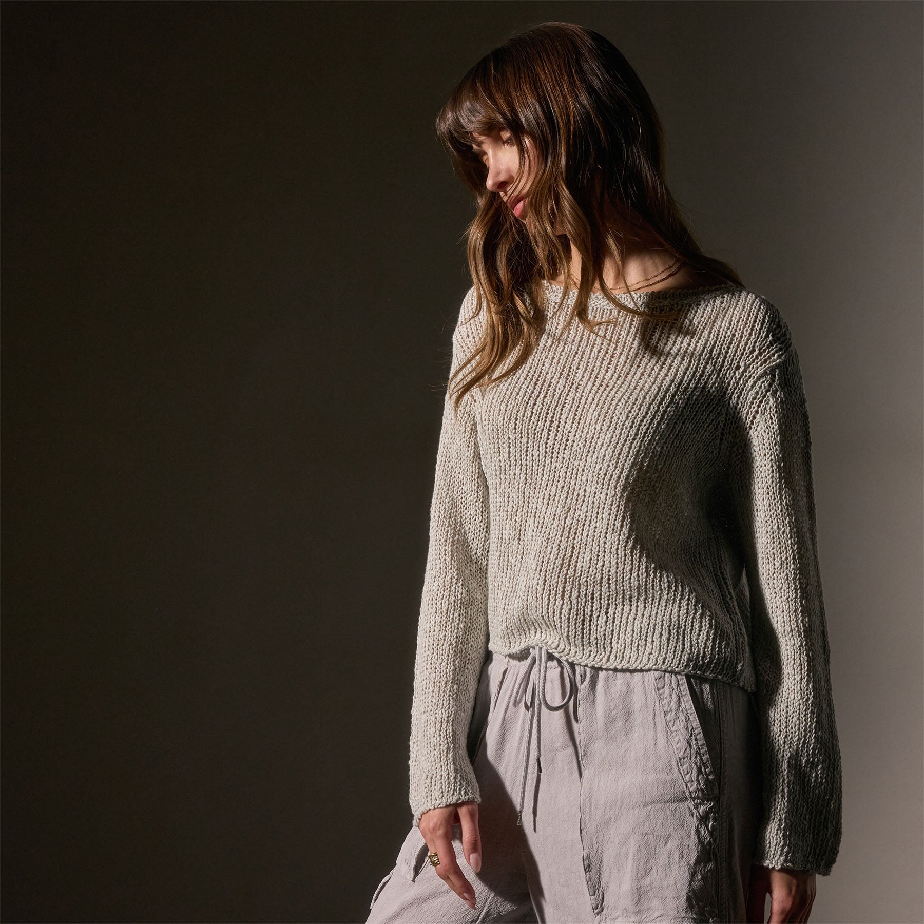 Cotton Linen Open Knt Pullover in Foam | James Perse Los Angeles