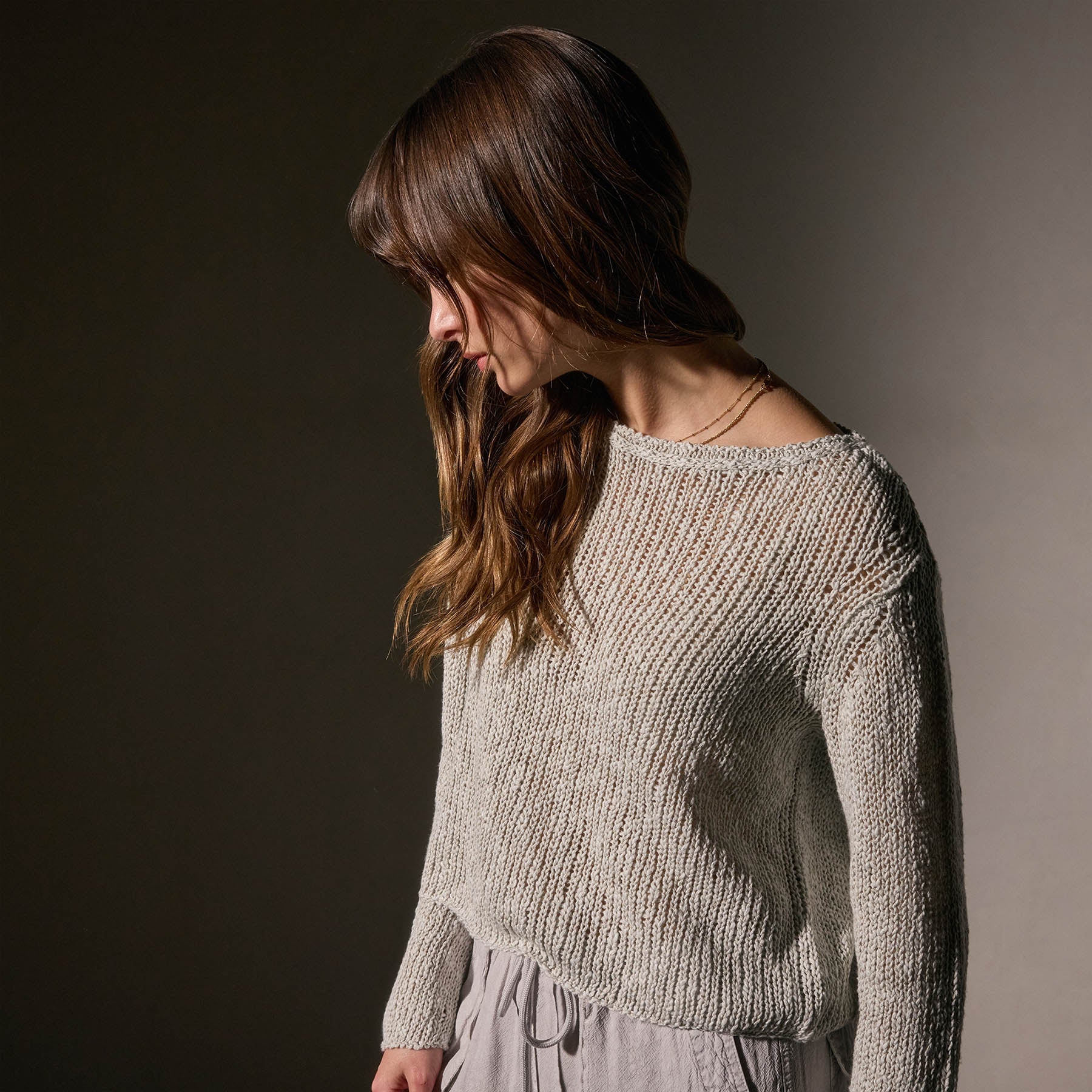 Cotton Linen Open Knt Pullover in Foam | James Perse Los Angeles