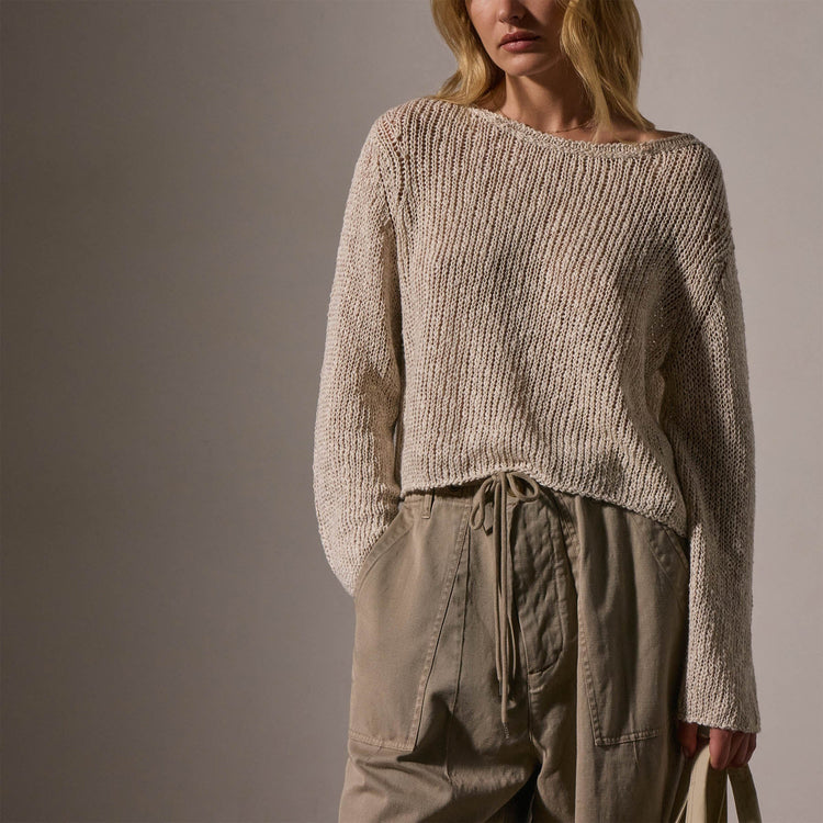 Cotton Linen Open Knit Pullover in Natural | James Perse Los Angeles