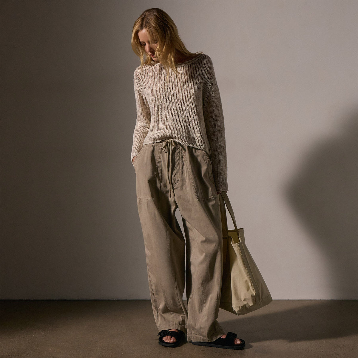 Cotton Linen Open Knit Pullover in Natural | James Perse Los Angeles
