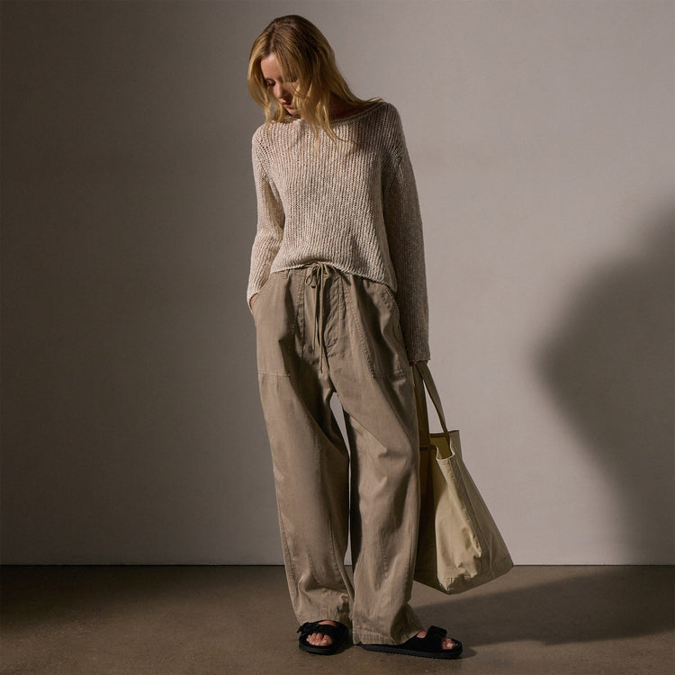 Cotton Linen Open Knit Pullover in Natural | James Perse Los Angeles