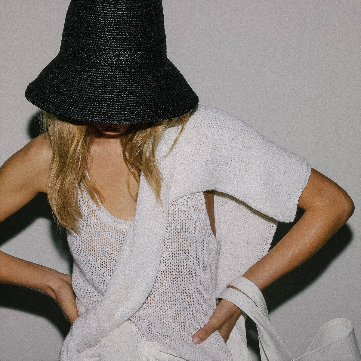 Cotton Linen Knit Tank - White