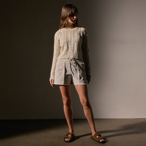 Cotton Linen Cable Knt Sweater in Natural | James Perse Los Angeles