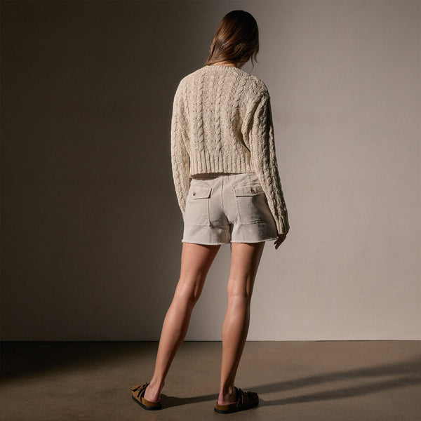 Cotton Linen Cable Knt Sweater in Natural | James Perse Los Angeles