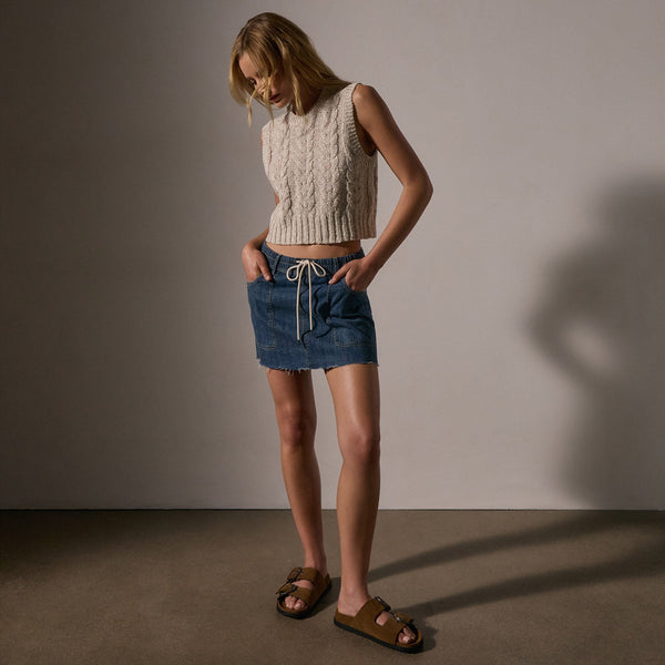 Cotton Linen Cable Knit Vest in Natural | James Perse Los Angeles