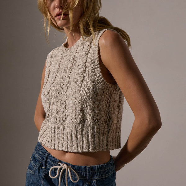 Cotton Linen Cable Knit Vest in Natural | James Perse Los Angeles