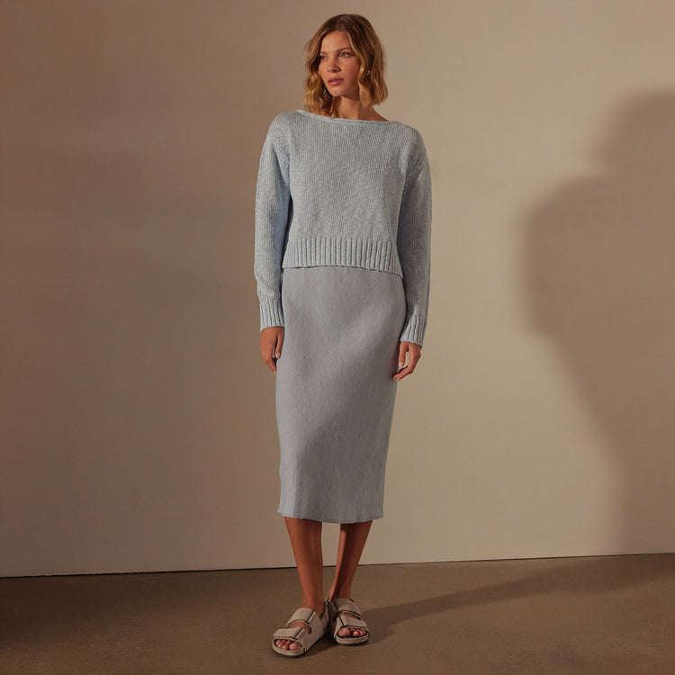 Cotton Linen Boatneck Sweater in Bleached Blue | James Perse Los Angeles