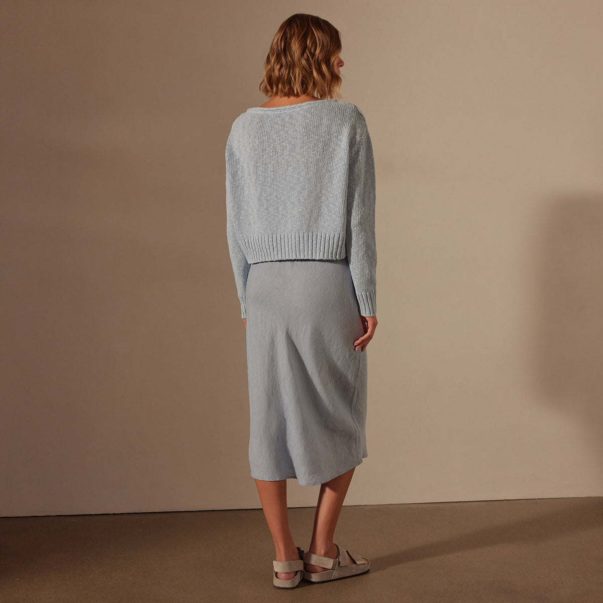 Cotton Linen Boatneck Sweater in Bleached Blue | James Perse Los Angeles