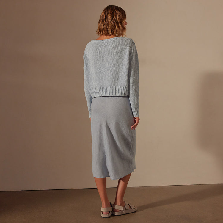 Cotton Linen Boatneck Sweater in Bleached Blue | James Perse Los Angeles