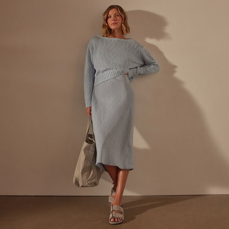 Cotton Linen Boatneck Sweater in Bleached Blue | James Perse Los Angeles