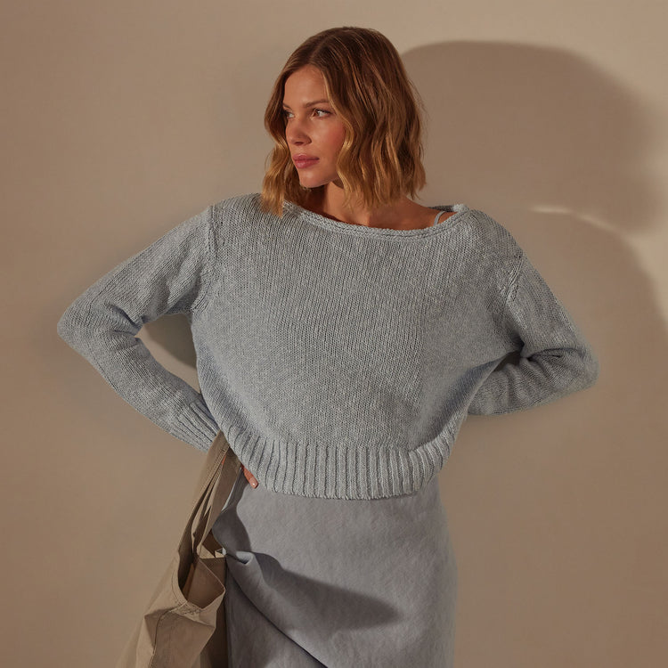 Cotton Linen Boatneck Sweater in Bleached Blue | James Perse Los Angeles