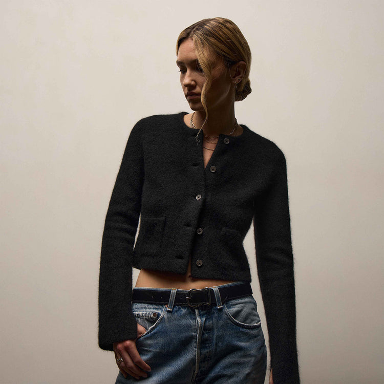 Wool Alpaca Button Front Jacket in Black | James Perse Los Angeles