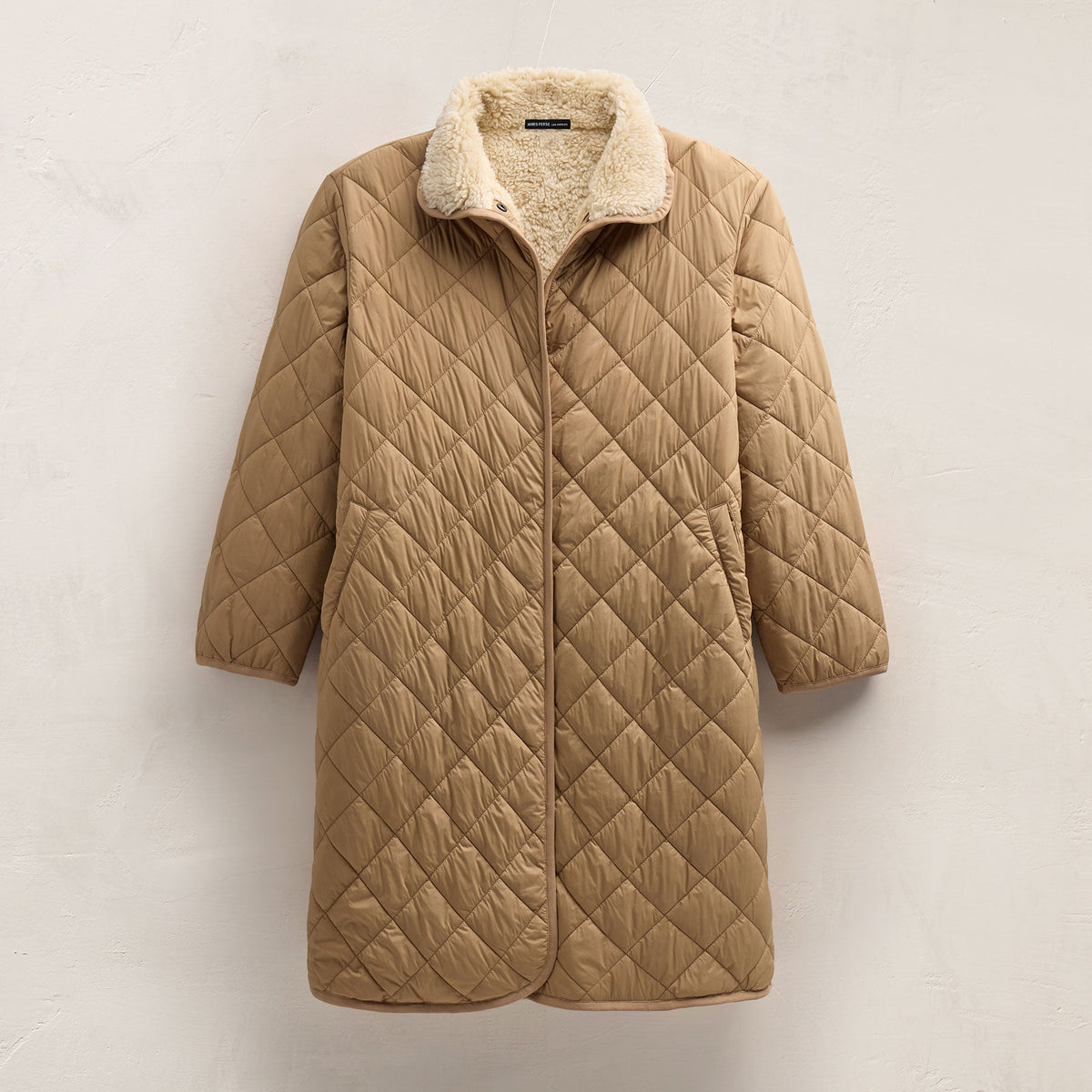 Long Nylon Quilted Coat in Toffee/Ivory | James Perse Los Angeles