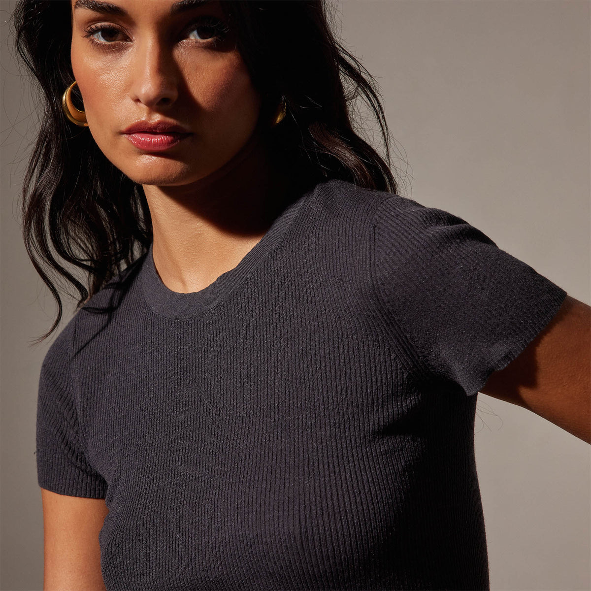 Stretch Linen Ribbed Tee in Magma | James Perse Los Angeles