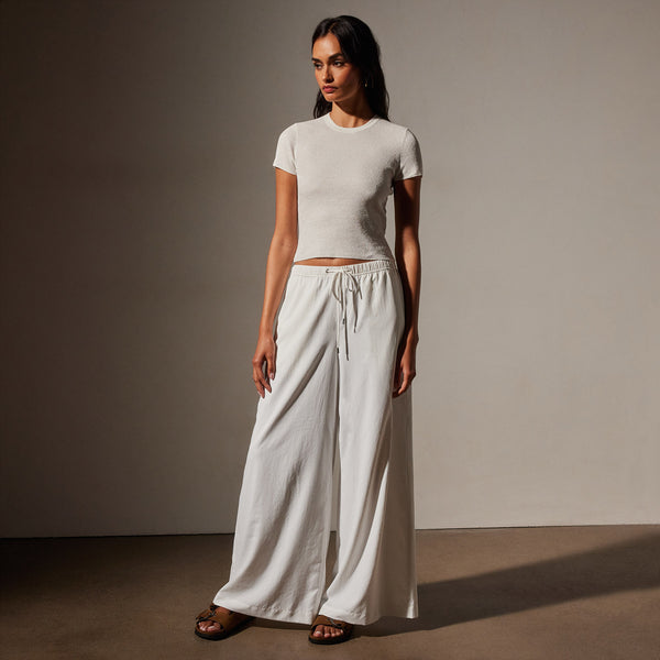 Stretch Linen Ribbed Tee in White | James Perse Los Angeles