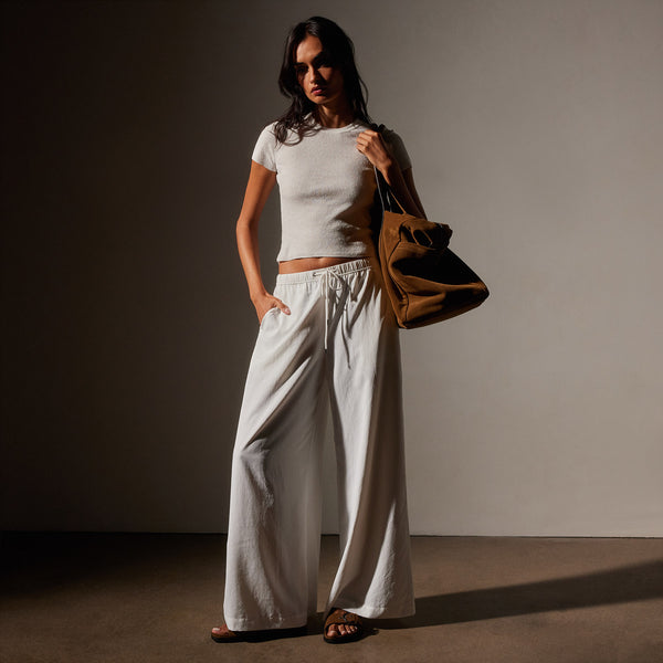 Stretch Linen Ribbed Tee in White | James Perse Los Angeles