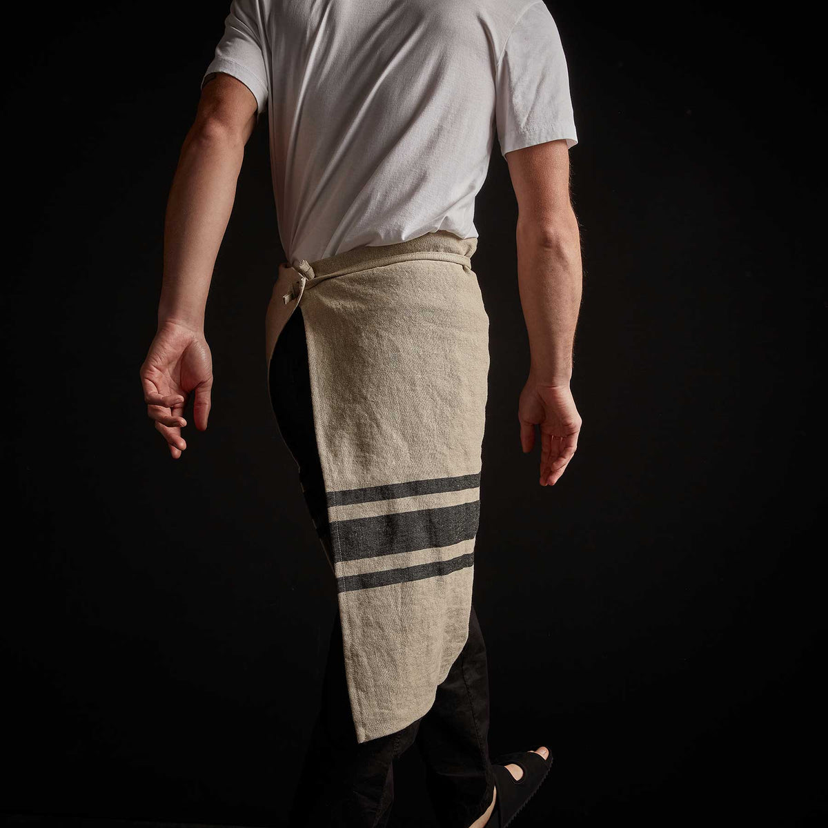 Three Stripe Half Apron - Natural/Black | James Perse Los Angeles