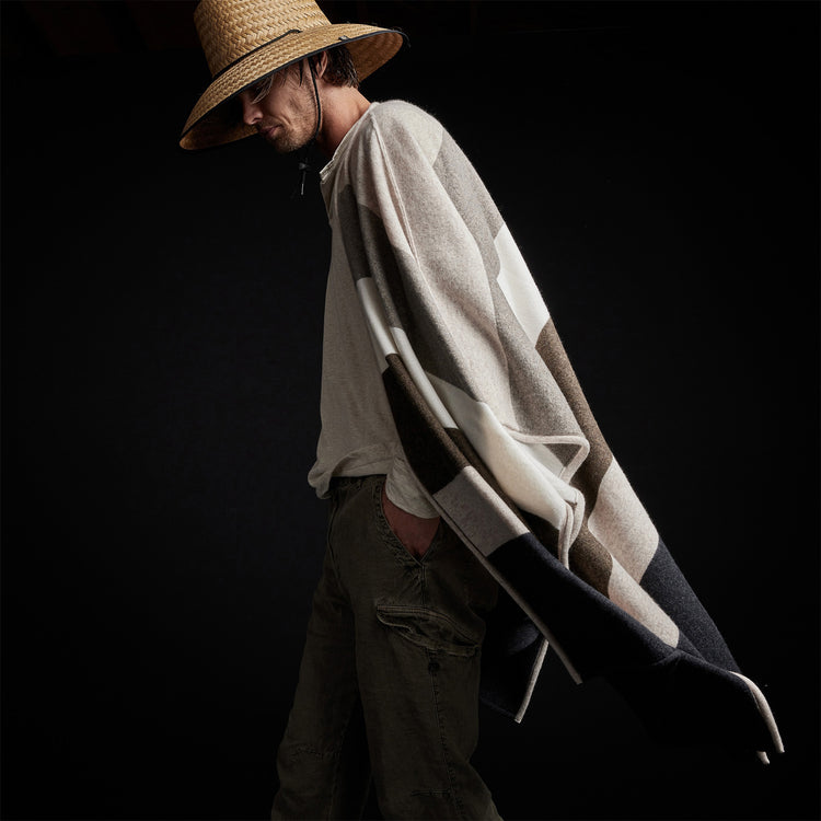 Cashmere Multi Striped Poncho in Beige Mix | James Perse Los Angeles