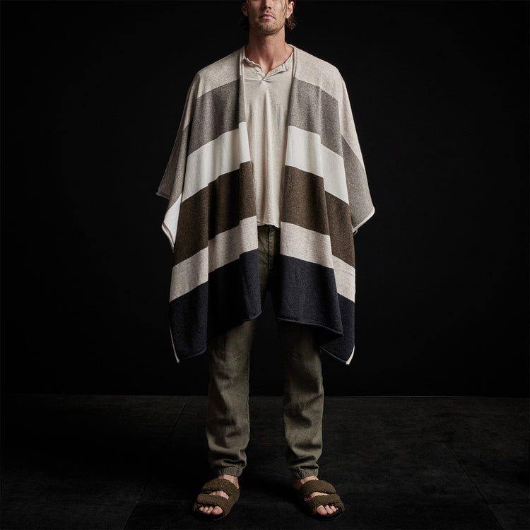 Cashmere Multi Striped Poncho in Beige Mix | James Perse Los Angeles