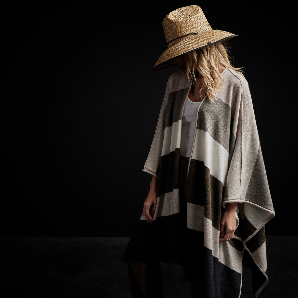 Cashmere Multi Striped Poncho in Beige Mix | James Perse Los Angeles