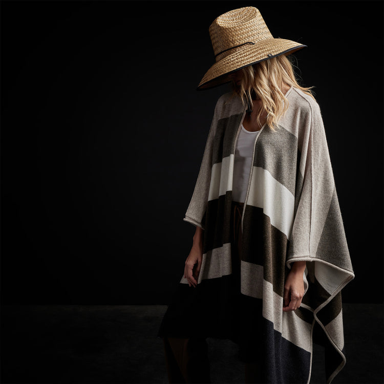 Cashmere Multi Striped Poncho in Beige Mix | James Perse Los Angeles