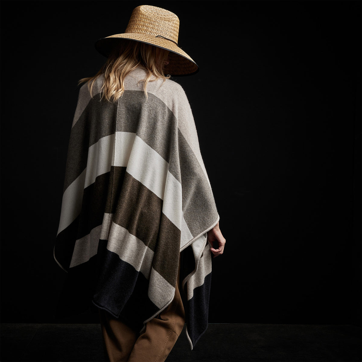 Cashmere Multi Striped Poncho in Beige Mix | James Perse Los Angeles