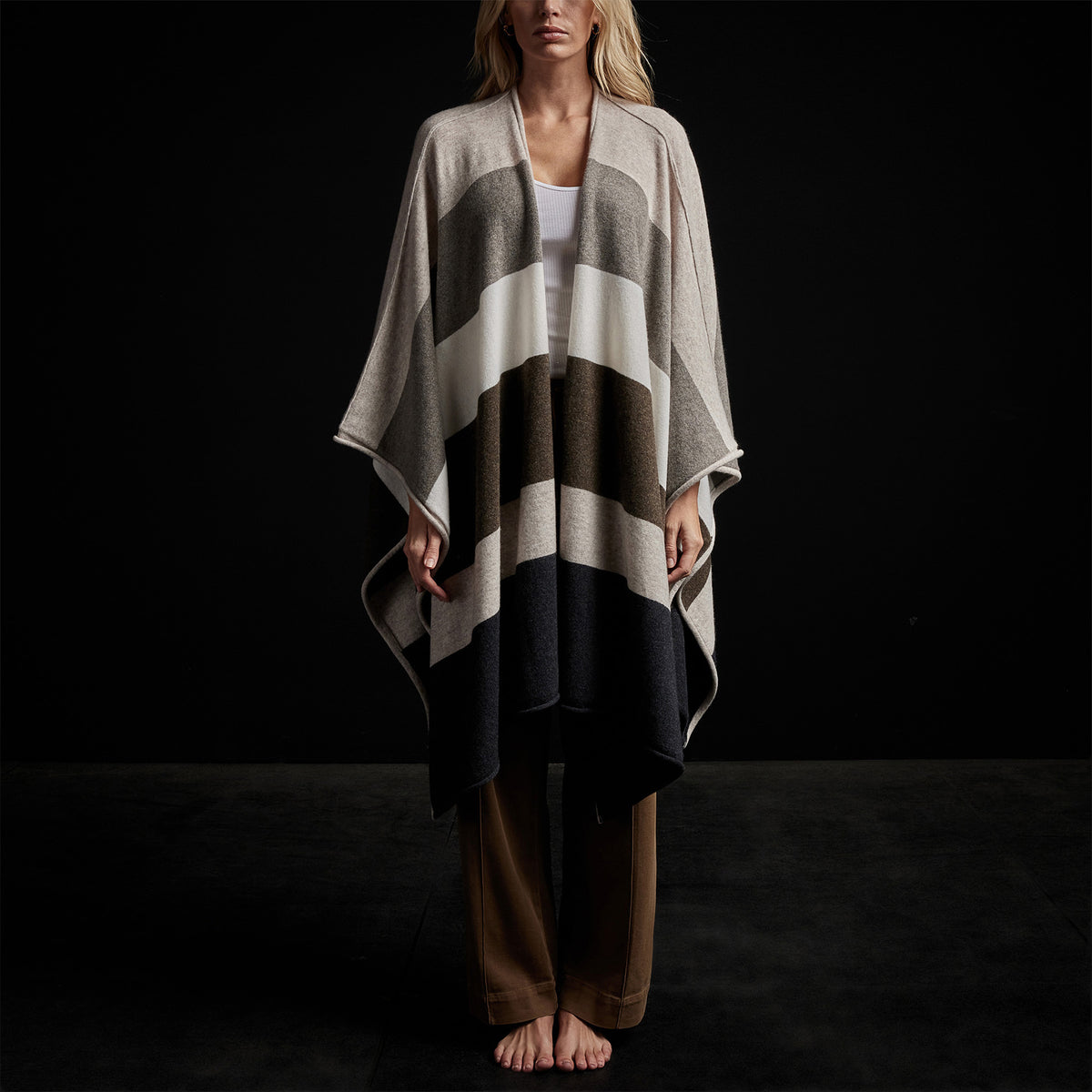 Cashmere Multi Striped Poncho in Beige Mix | James Perse Los Angeles