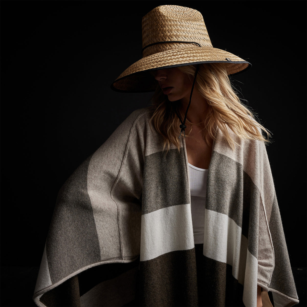 Cashmere Multi Striped Poncho in Beige Mix | James Perse Los Angeles