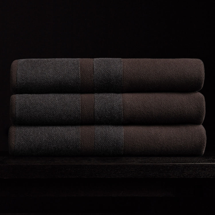 Baja Stripe Knit Blanket in Dark Brown/Charcoal | James Perse Los Angeles