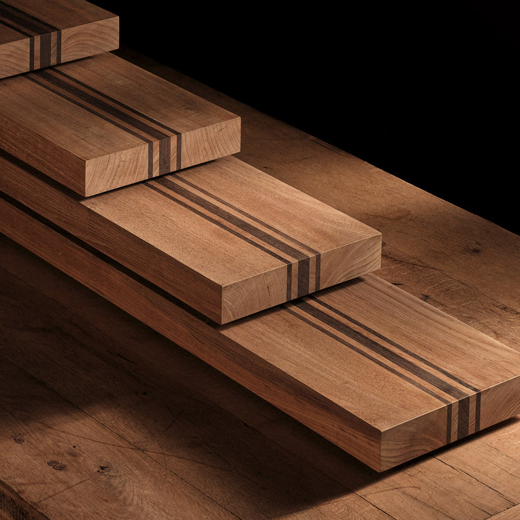 9X40" Teak Serving Board with Triple Stripe in Teak/Natural Finish | James Perse Los Angeles 