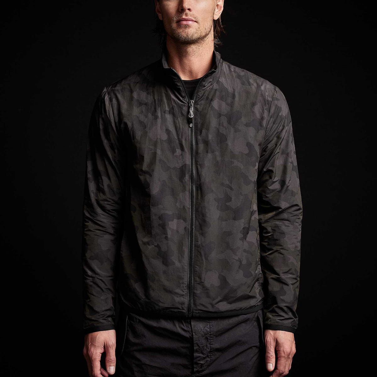 Camo Cotton Nylon Windbreaker in Dark Olive Camo | James Perse Los Angeles