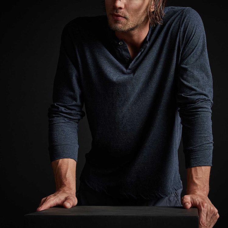 High Twist Recycled Jersey Henley In Heather Navy | James Perse Los Angeles