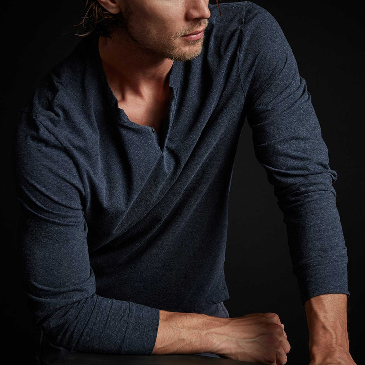 High Twist Recycled Jersey Henley In Heather Navy | James Perse Los Angeles