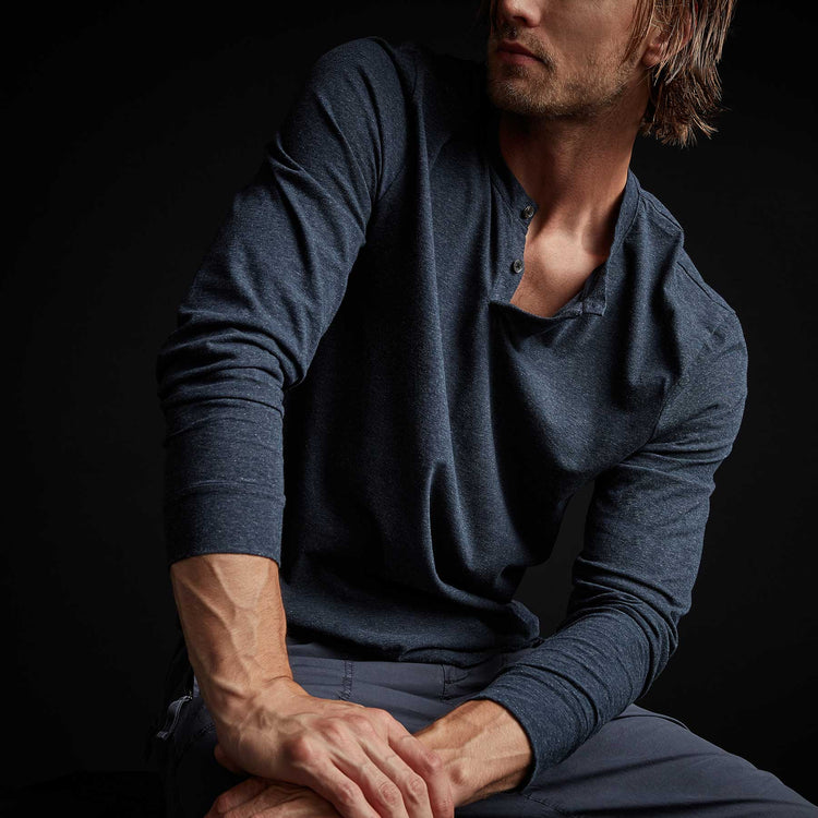 High Twist Recycled Jersey Henley In Heather Navy | James Perse Los Angeles