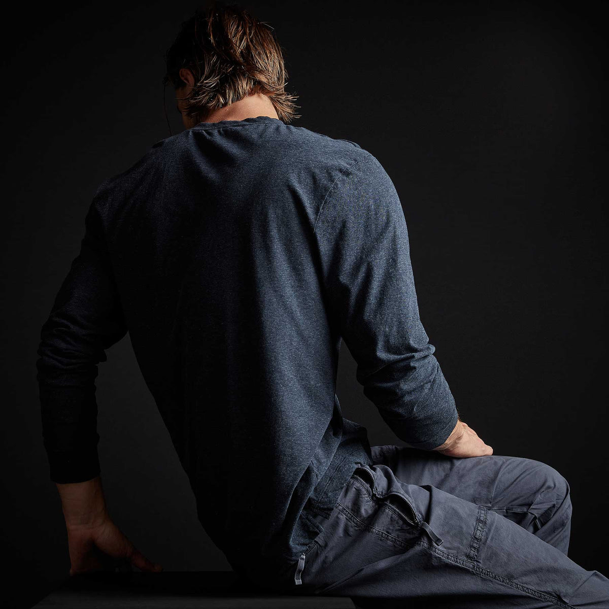 High Twist Recycled Jersey Henley In Heather Navy | James Perse Los Angeles